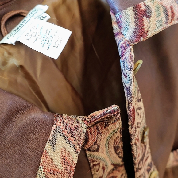 Women's Coldwater Creek brown leather jacket w embroidery trim sz XL - Picture 14 of 15